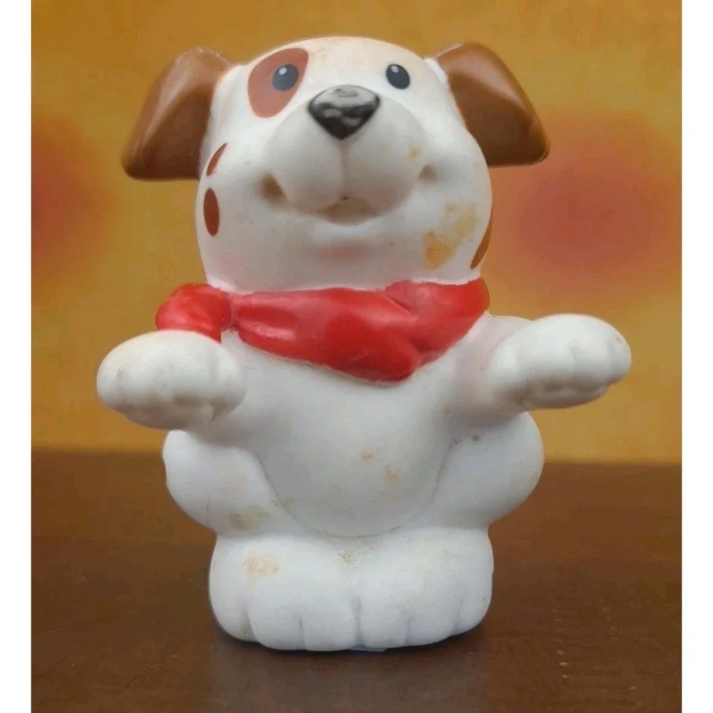 Fisher Price Little People White‎ Dog W/Brown Spots , Red Bandana 2007